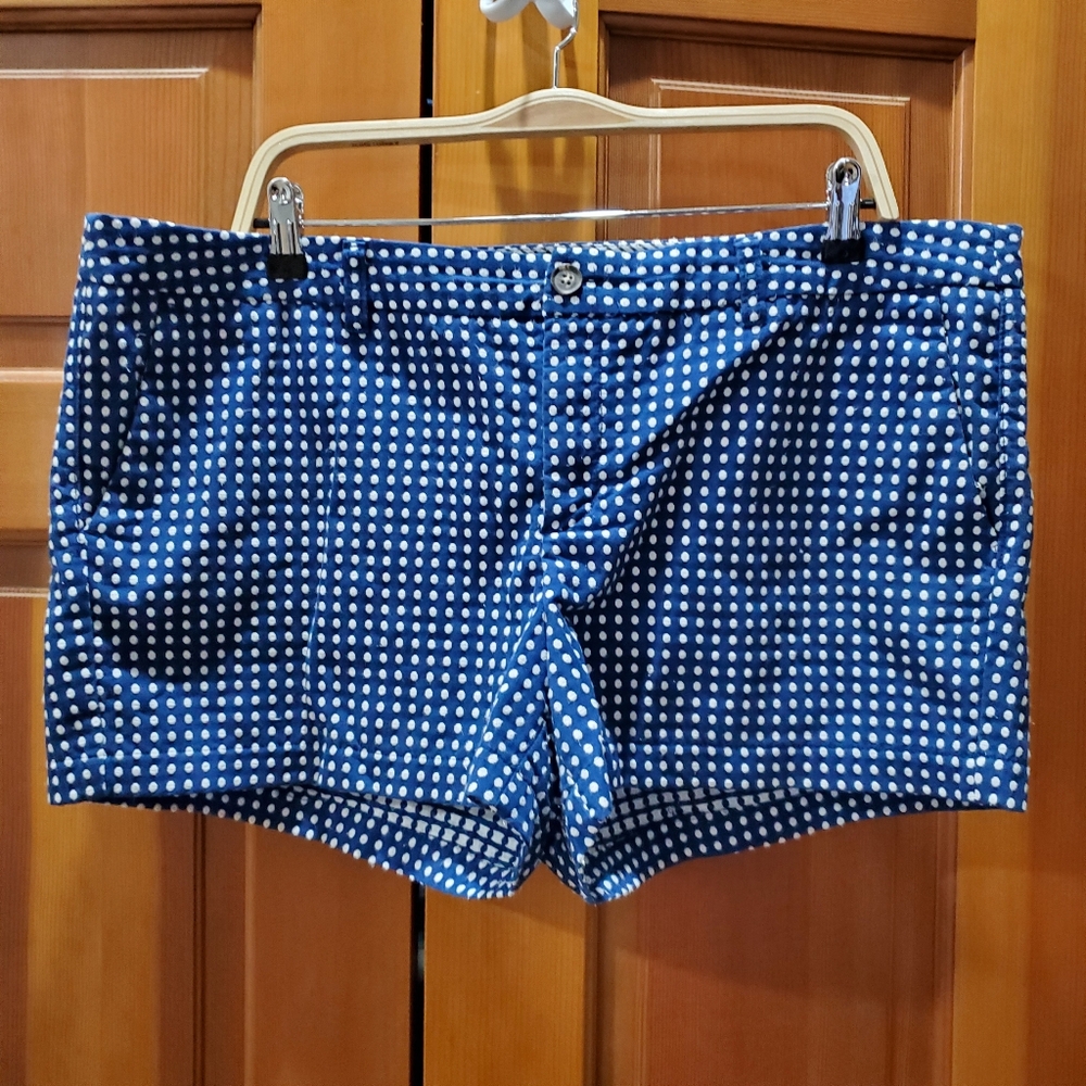 Merona Navy Blue White Polka Dot Shorts Women's Sz 18 Mid Rise Pockets